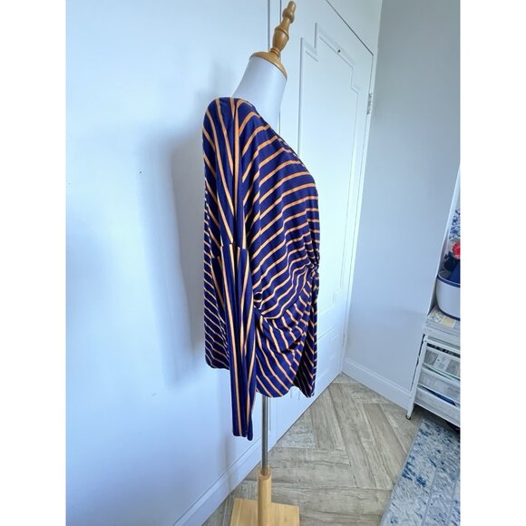 NWT Navy Mustard Top US Sz 14 Striped Rusched Blouse EU Sz 46 UK Sz 18 George - Picture 4 of 13